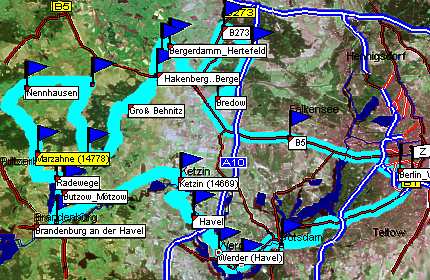 Landkarte Strecke der MCLB-Osterausfahrt 2000